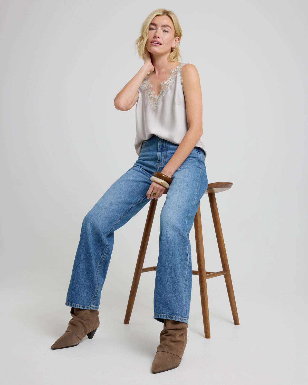Lace Trim Camisole - Light taupe