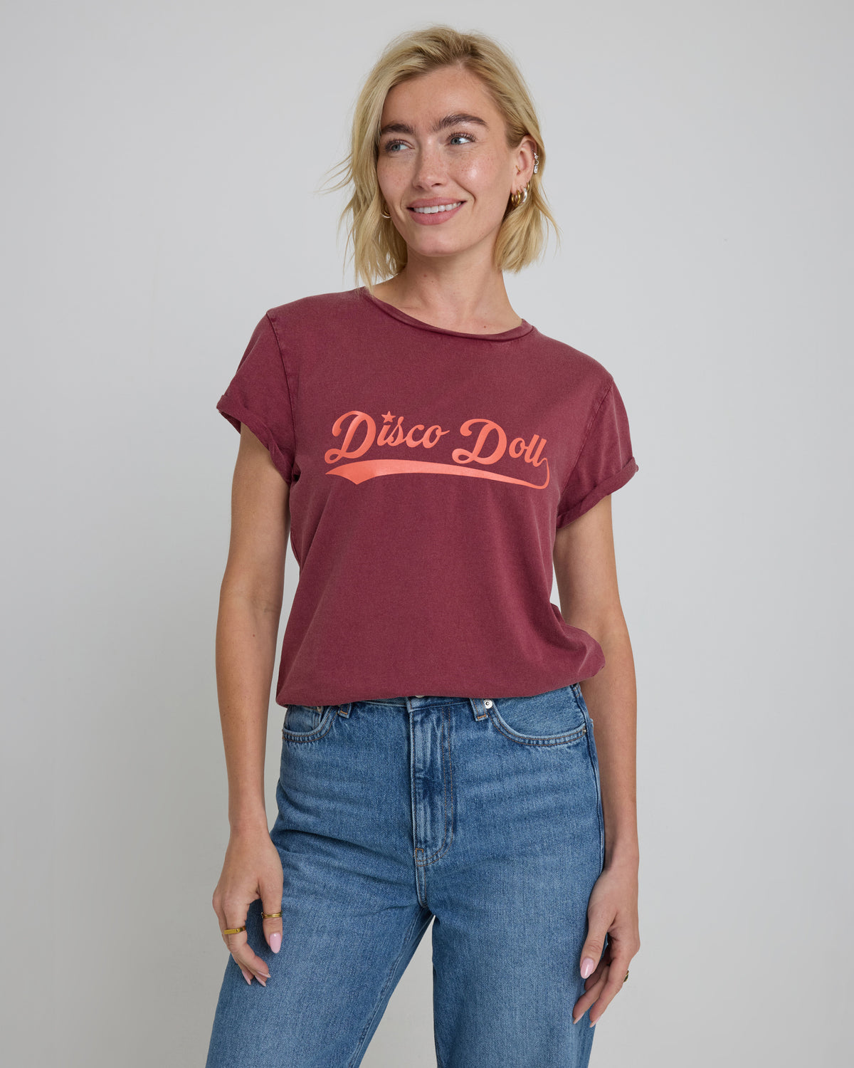 Retro Disco Doll Tee - Stone Wash Burgundy