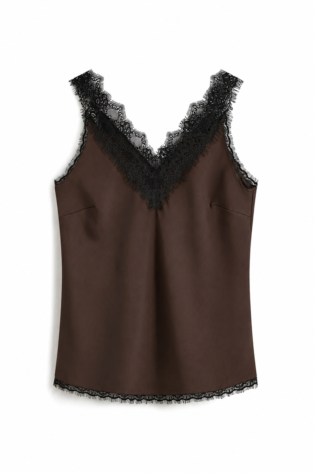 Lace Trim Camisole Top - Brown