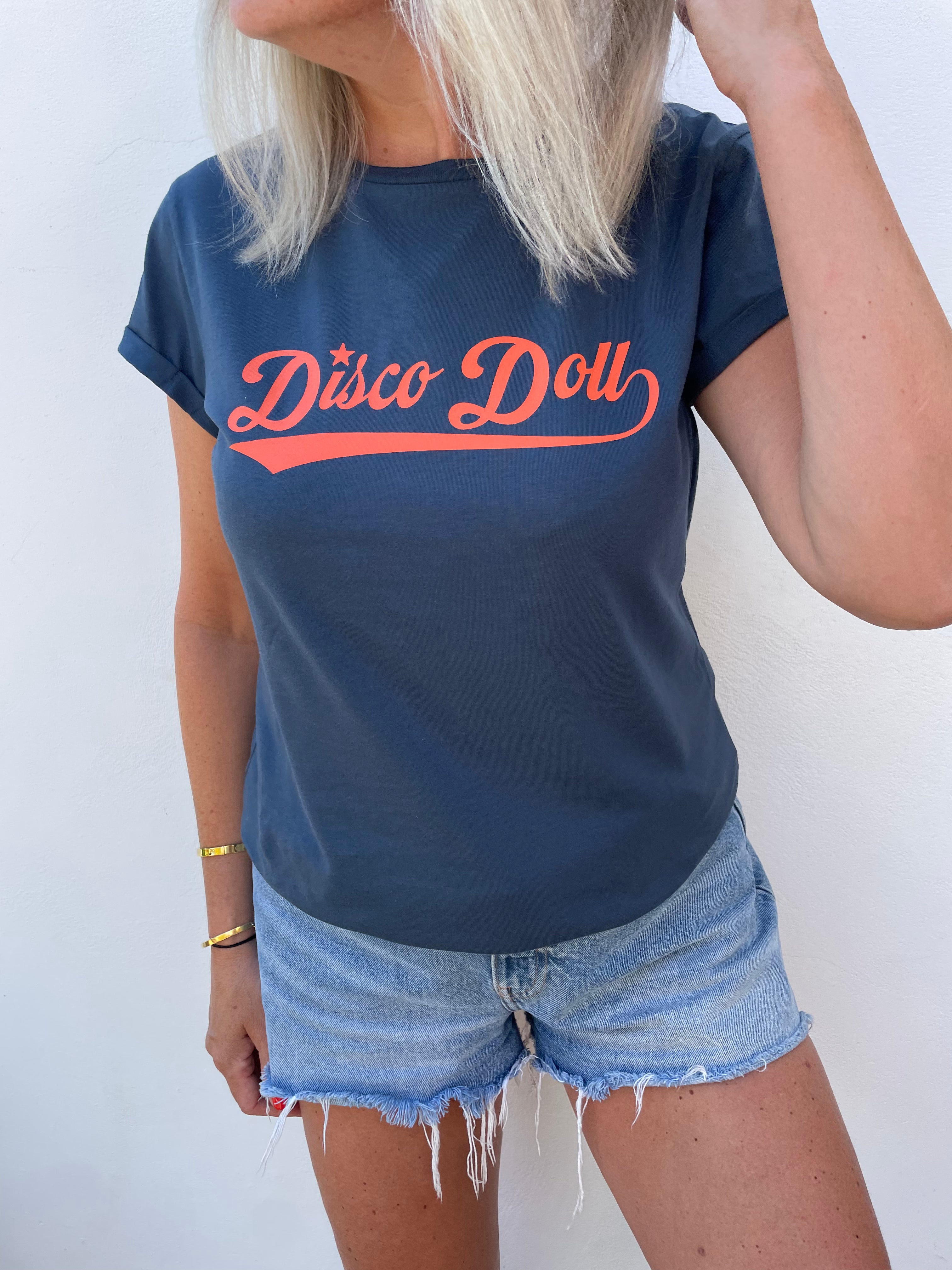Retro Disco Doll Tee - Petrol Blue