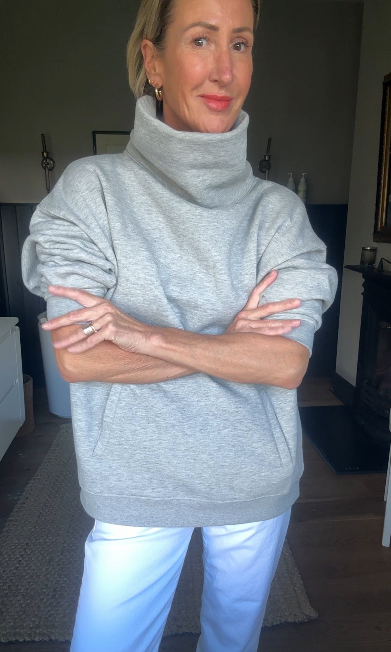 High Neck Oversized Sweatshirt - Marl Grey