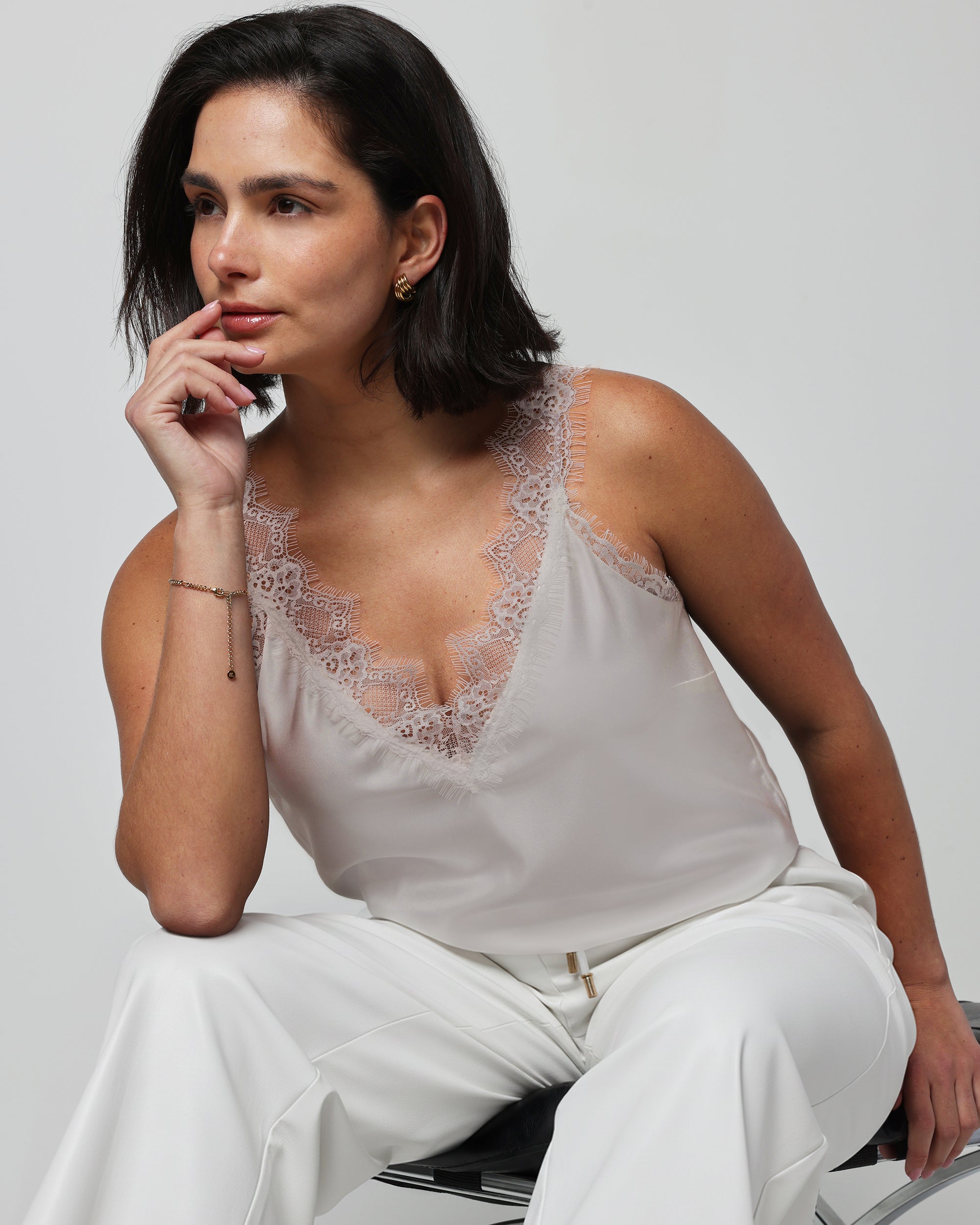 Lace Trim Camisole - Light taupe