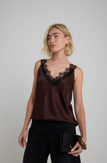 Lace Trim Camisole Top - Brown