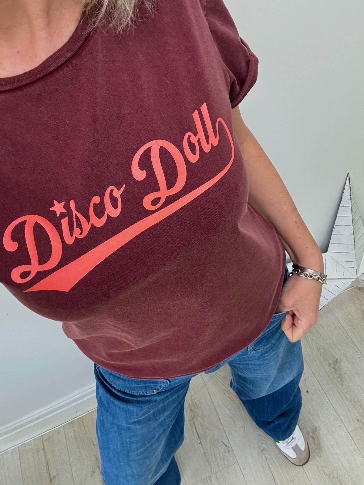 NEW Retro Disco Doll Tee - Stone Wash Burgundy