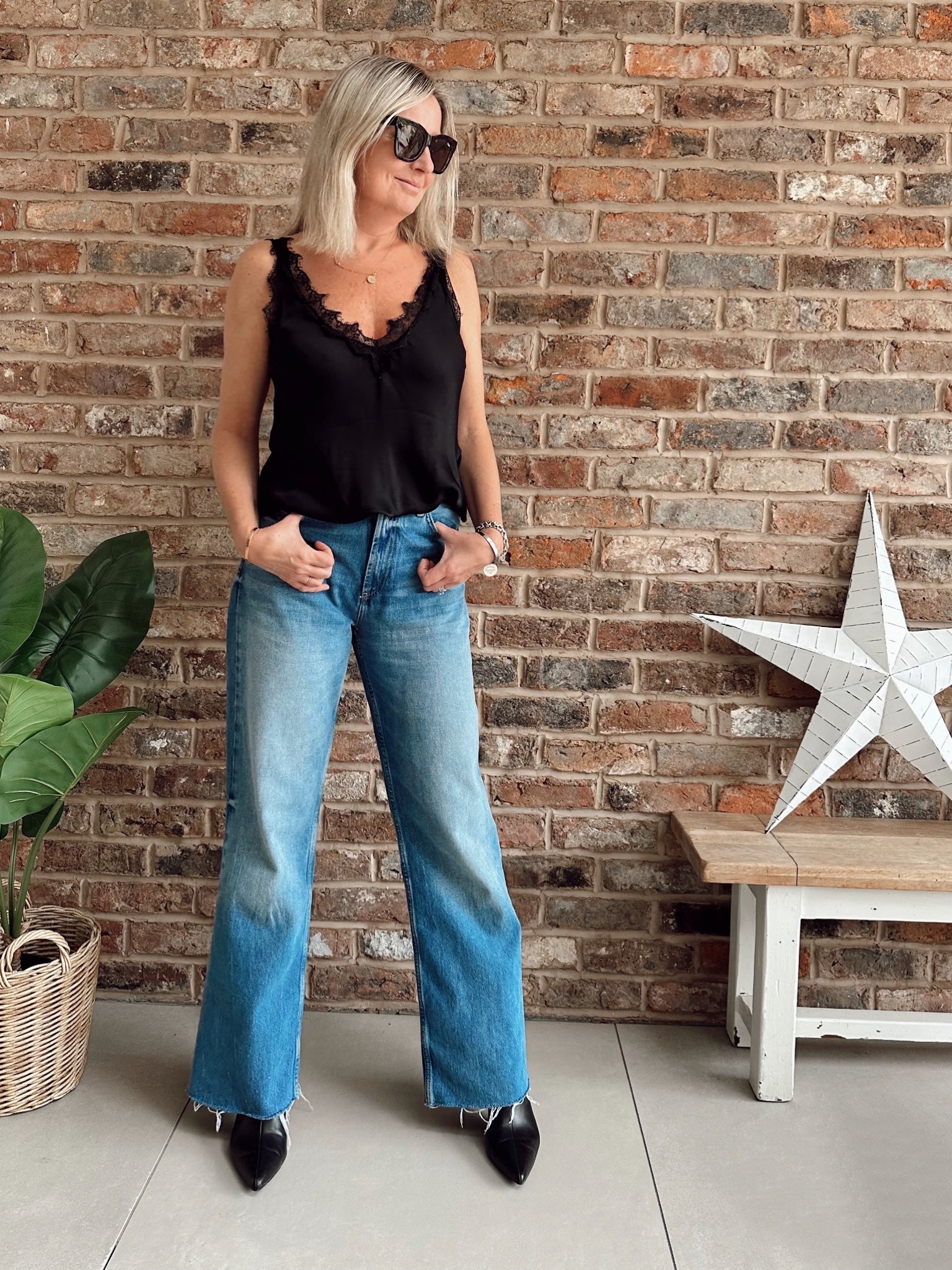 Lace Trim Cami Top - Black