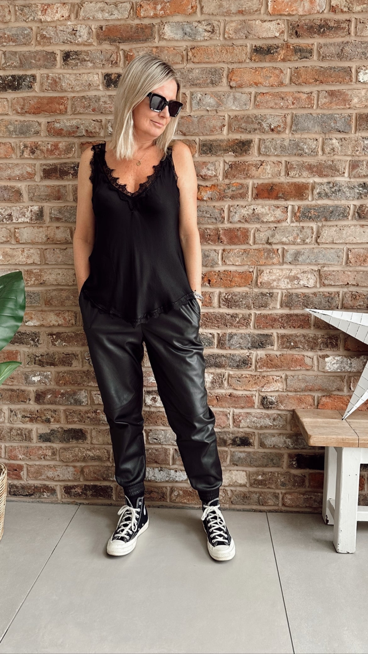 Lace Trim Cami Top - Black