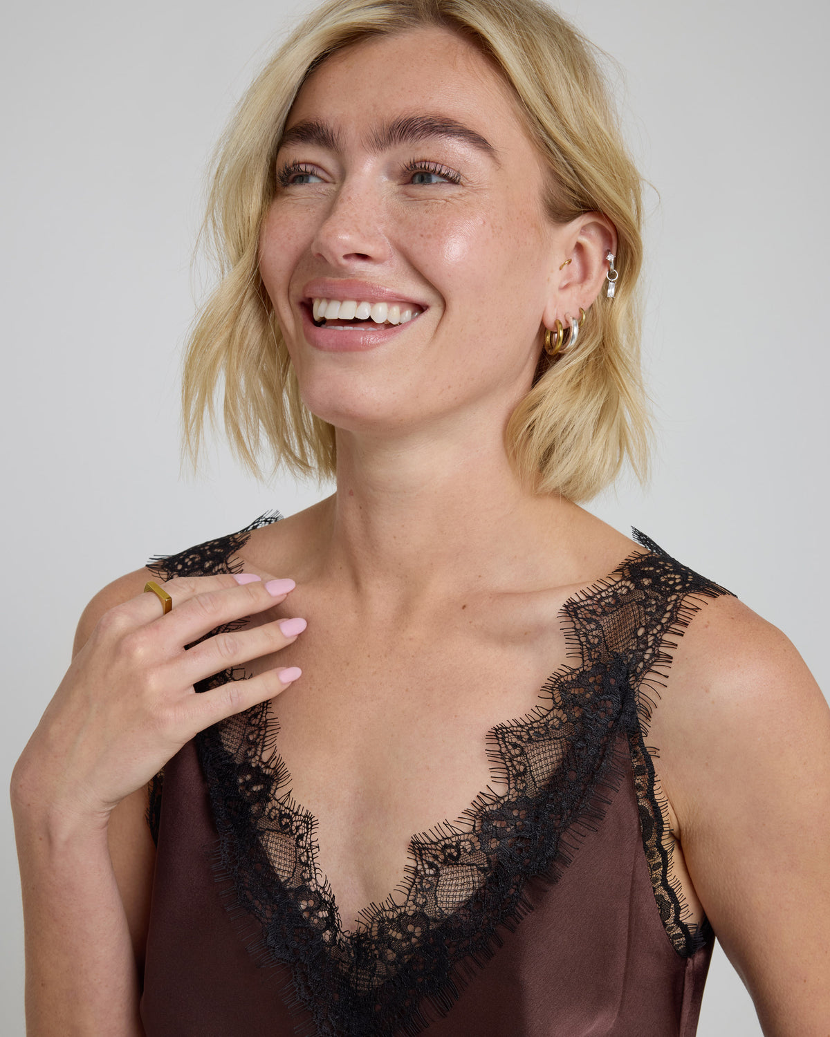 Lace Trim Camisole Top - Brown