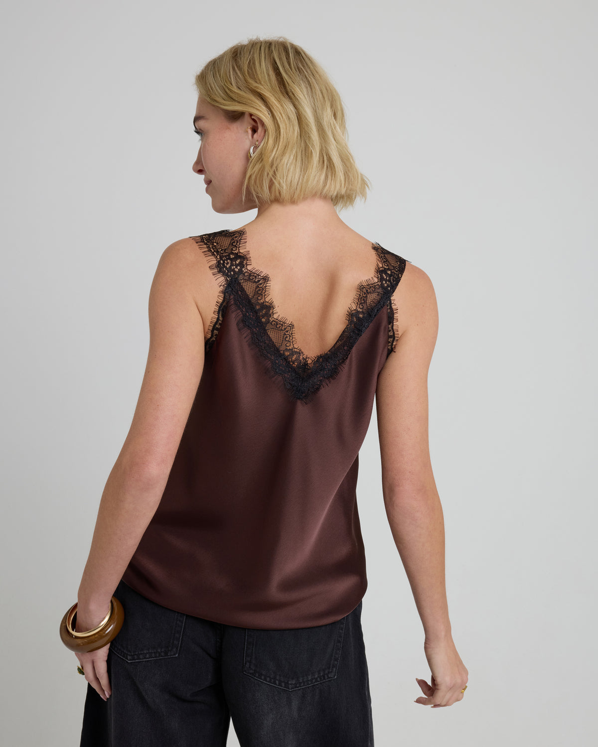 Lace Trim Camisole Top - Brown