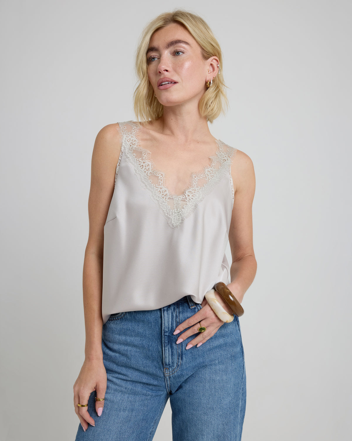 Lace Trim Camisole - Light taupe