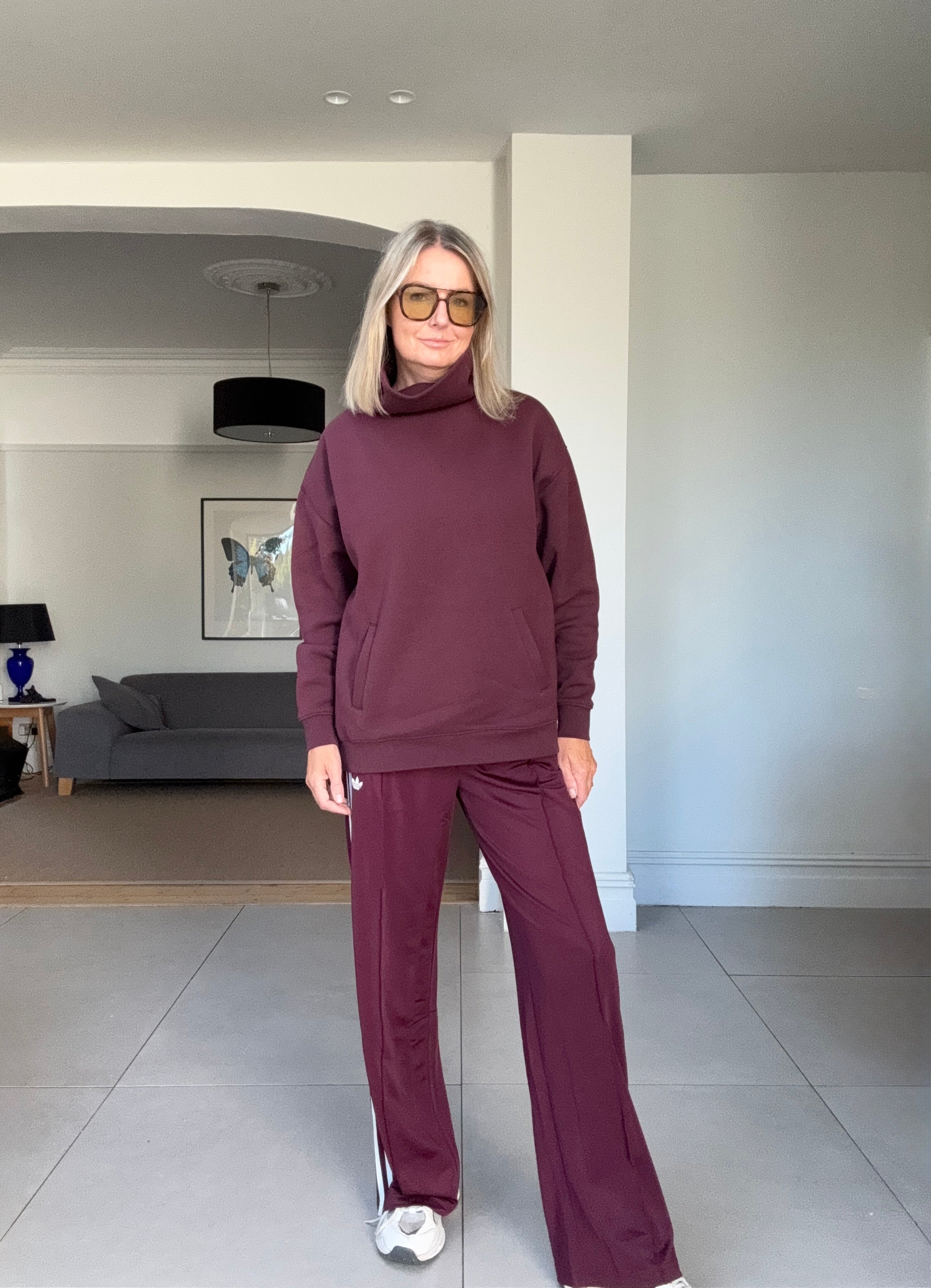 High Neck Oversized Sweatshirt - Burgundy