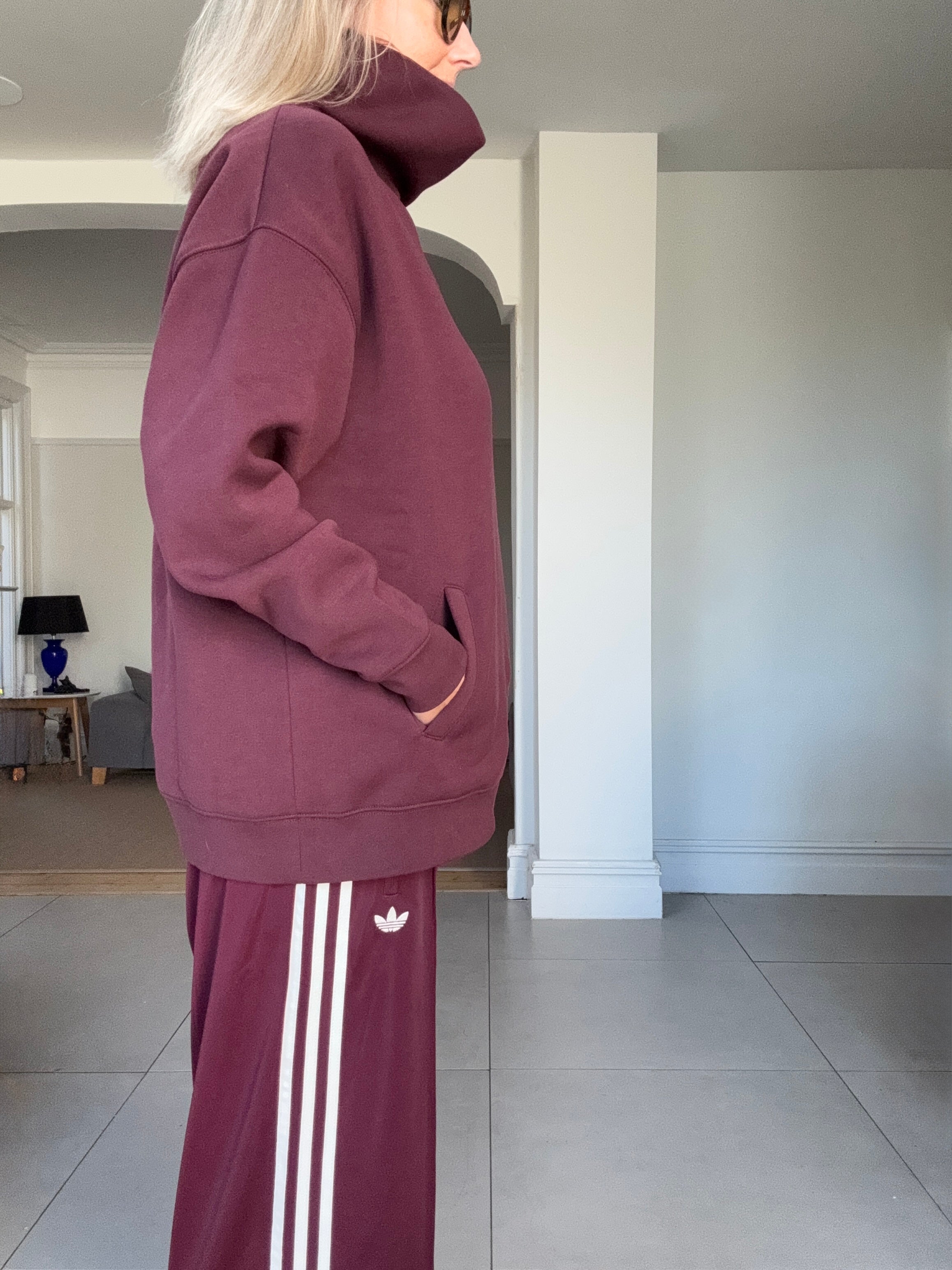 High Neck Oversized Sweatshirt - Burgundy