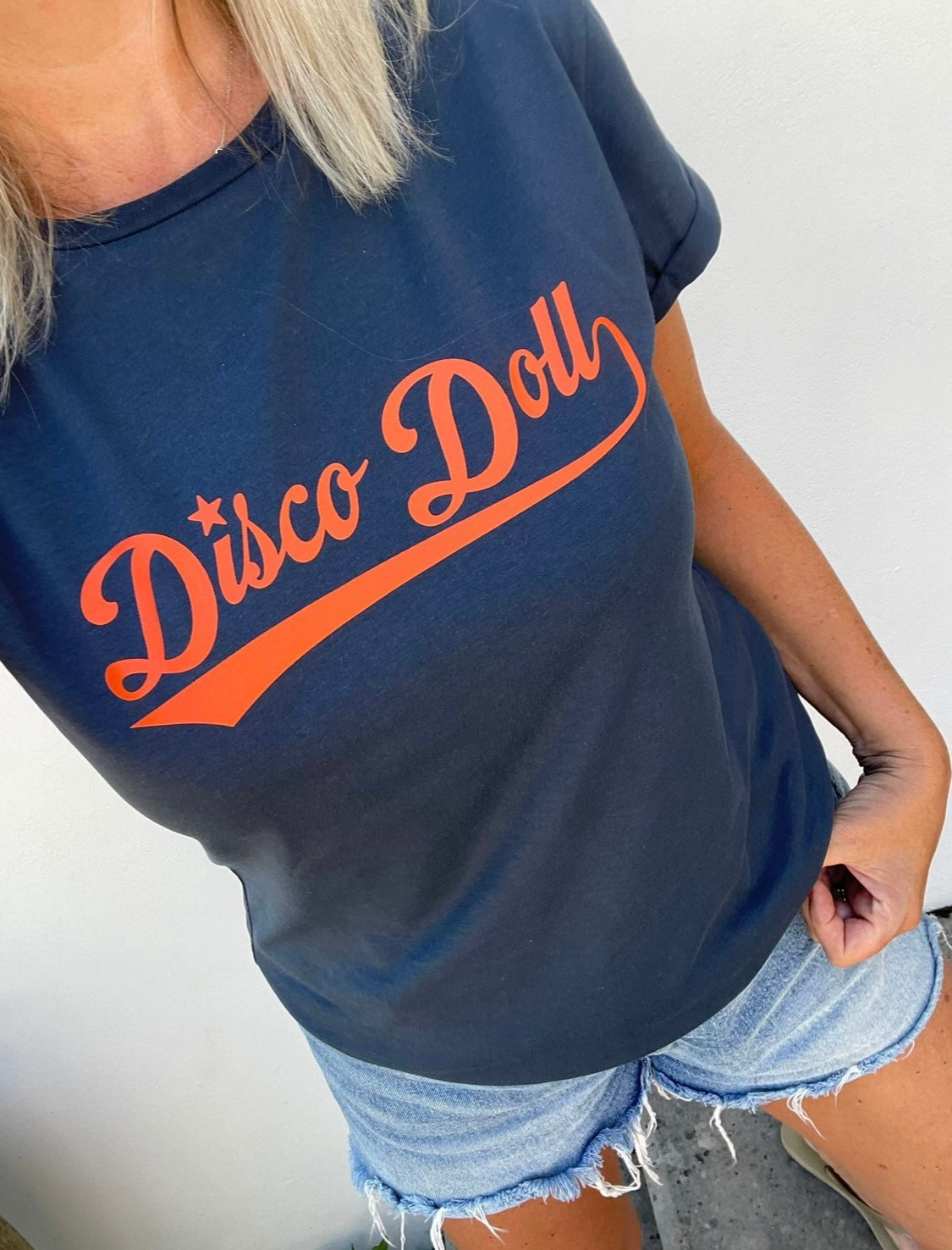 Retro Disco Doll Tee - Petrol Blue