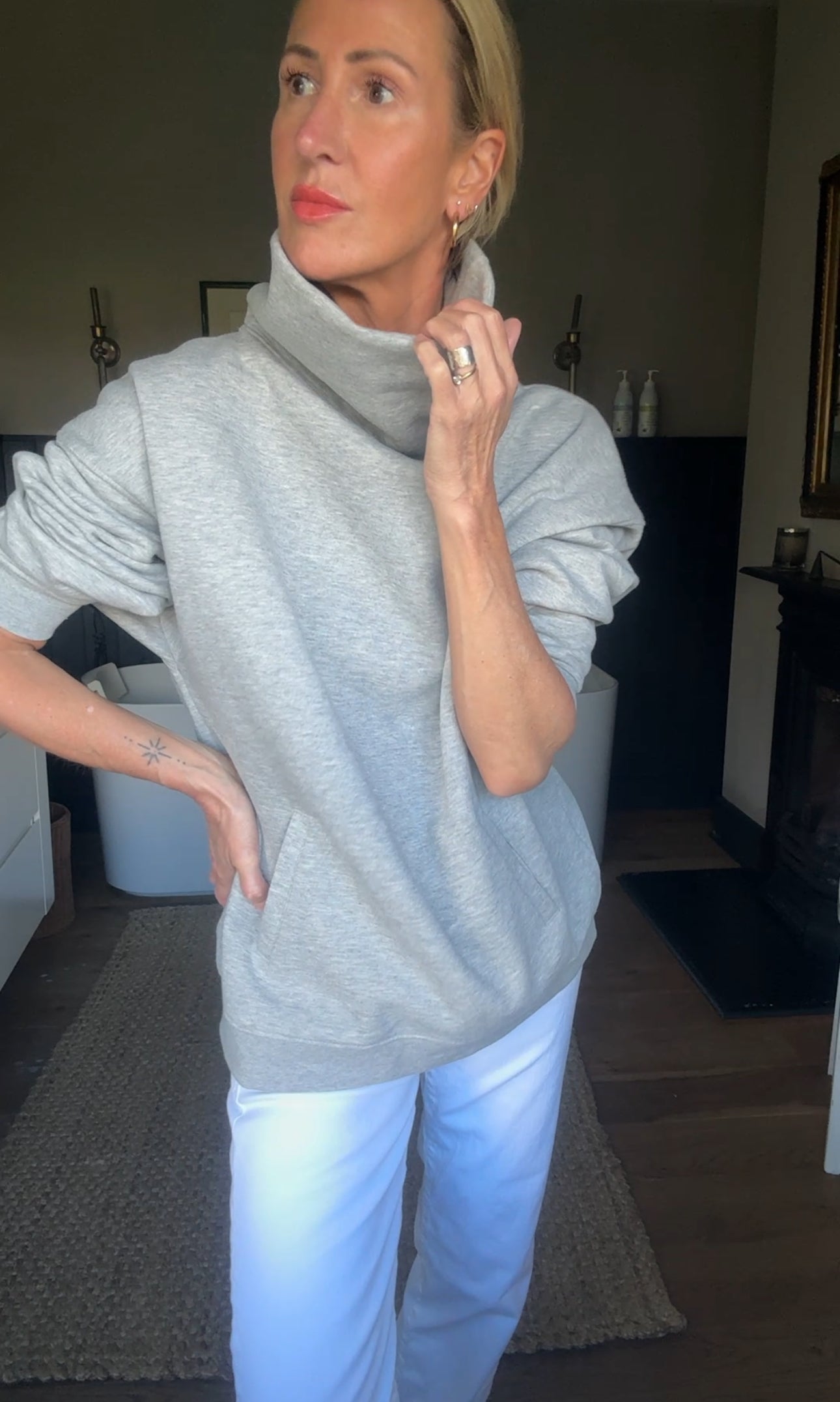 High Neck Oversized Sweatshirt - Marl Grey