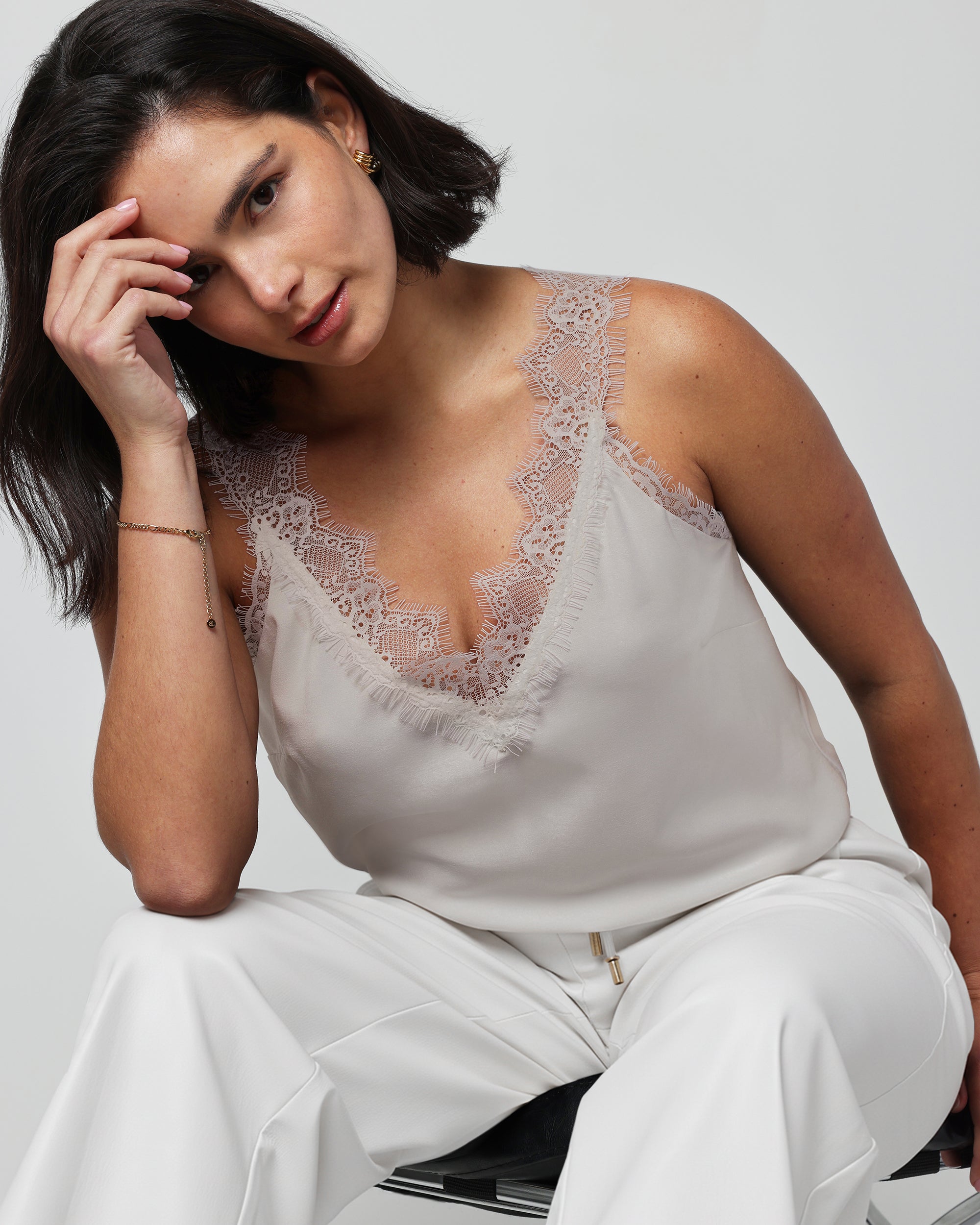 Lace Trim Camisole - Light taupe
