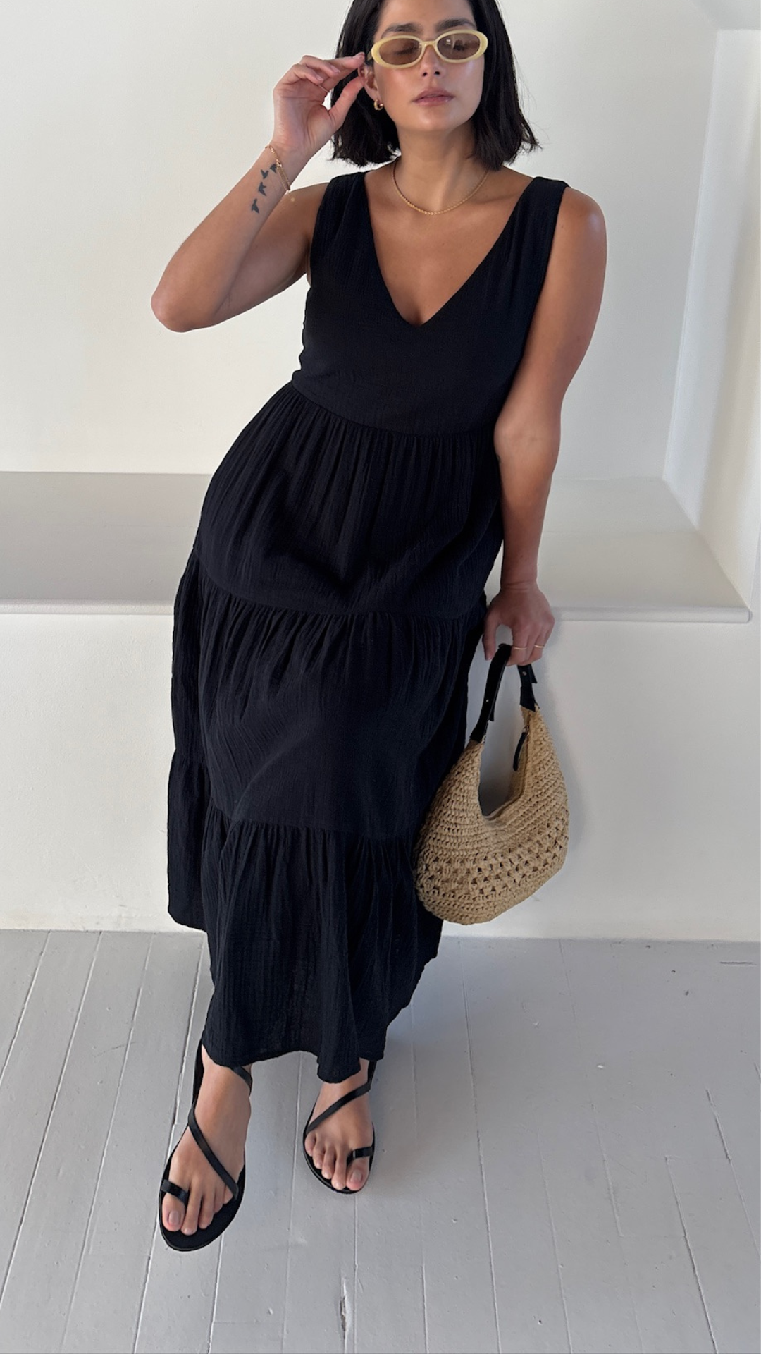 Cheesecloth Dress - Black