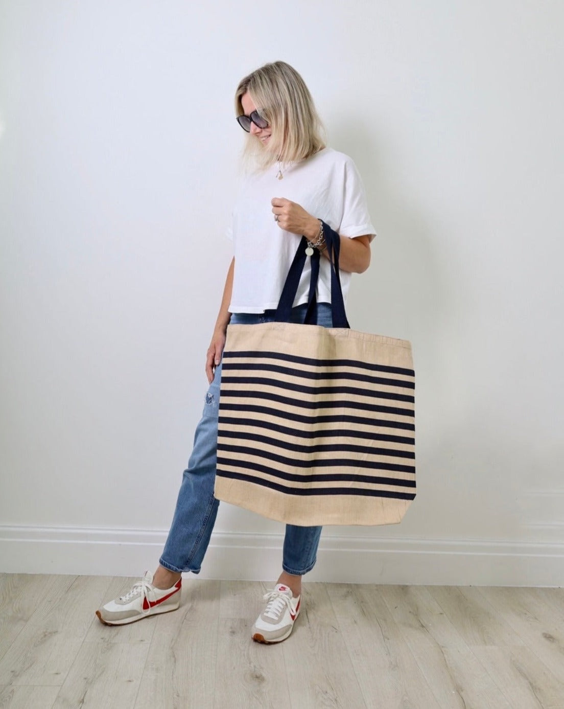 Striped canvas clearance tote bag